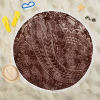 Hawaiian Turtles and Leis Beach Blanket Tribal Kakau Pattern Mocha Mousse Color