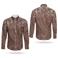 Hawaiian Turtles and Leis Couples Matching Mermaid Dress and Long Sleeve Button Shirt Tribal Kakau Pattern Mocha Mousse Color LT03 - Polynesian Pride