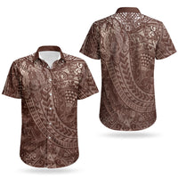 Hawaiian Turtles and Leis Couples Matching Off Shoulder Maxi Dress and Hawaiian Shirt Tribal Kakau Pattern Mocha Mousse Color LT03 - Polynesian Pride