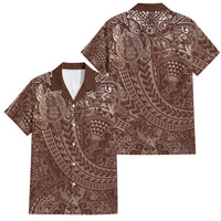 Hawaiian Turtles and Leis Family Matching Off The Shoulder Long Sleeve Dress and Hawaiian Shirt Tribal Kakau Pattern Mocha Mousse Color LT03 Dad's Shirt - Short Sleeve Mocha Mousse - Polynesian Pride