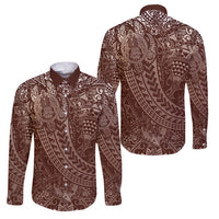 Hawaiian Turtles and Leis Family Matching Summer Maxi Dress and Hawaiian Shirt Tribal Kakau Pattern Mocha Mousse Color LT03 Dad's Shirt - Long Sleeve Mocha Mousse - Polynesian Pride