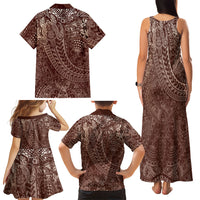 Hawaiian Turtles and Leis Family Matching Tank Maxi Dress and Hawaiian Shirt Tribal Kakau Pattern Mocha Mousse Color LT03 Mom's Dress Mocha Mousse - Polynesian Pride
