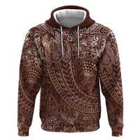 Hawaiian Turtles and Leis Hoodie Tribal Kakau Pattern Mocha Mousse Color