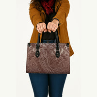 Hawaiian Turtles and Leis Leather Bag Tribal Kakau Pattern Mocha Mousse Color