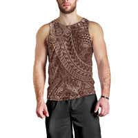 Hawaiian Turtles and Leis Men Tank Top Tribal Kakau Pattern Mocha Mousse Color
