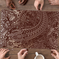 Hawaiian Turtles and Leis Puzzle Tribal Kakau Pattern Mocha Mousse Color