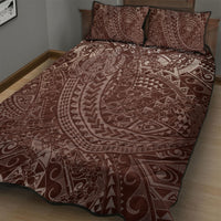 Hawaiian Turtles and Leis Quilt Bed Set Tribal Kakau Pattern Mocha Mousse Color