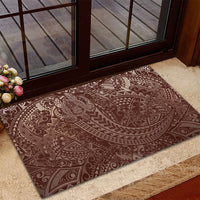 Hawaiian Turtles and Leis Rubber Doormat Tribal Kakau Pattern Mocha Mousse Color