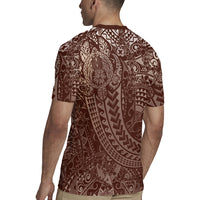 Hawaiian Turtles and Leis Rugby Jersey Tribal Kakau Pattern Mocha Mousse Color