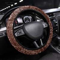 Hawaiian Turtles and Leis Steering Wheel Cover Tribal Kakau Pattern Mocha Mousse Color