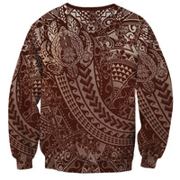 Hawaiian Turtles and Leis Sweatshirt Tribal Kakau Pattern Mocha Mousse Color
