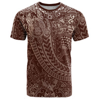 Hawaiian Turtles and Leis T Shirt Tribal Kakau Pattern Mocha Mousse Color