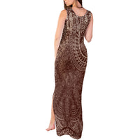 Hawaiian Turtles and Leis Tank Maxi Dress Tribal Kakau Pattern Mocha Mousse Color