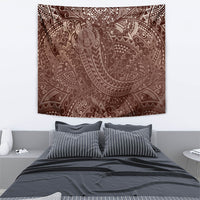 Hawaiian Turtles and Leis Tapestry Tribal Kakau Pattern Mocha Mousse Color