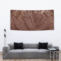Hawaiian Turtles and Leis Tapestry Tribal Kakau Pattern Mocha Mousse Color