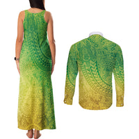 Hawaiian Turtles and Leis Couples Matching Tank Maxi Dress and Long Sleeve Button Shirt Tribal Kakau Pattern Fresh Summer Vibe