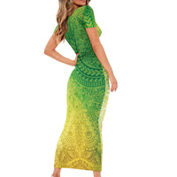 Hawaiian Turtles and Leis Family Matching Short Sleeve Bodycon Dress and Hawaiian Shirt Tribal Kakau Pattern Fresh Summer Vibe