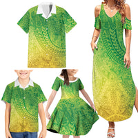 Hawaiian Turtles and Leis Family Matching Summer Maxi Dress and Hawaiian Shirt Tribal Kakau Pattern Fresh Summer Vibe