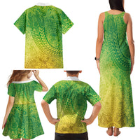 Hawaiian Turtles and Leis Family Matching Tank Maxi Dress and Hawaiian Shirt Tribal Kakau Pattern Fresh Summer Vibe LT03 Mom's Dress Green - Polynesian Pride