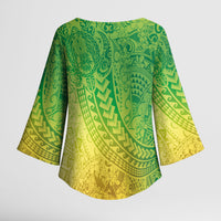 Hawaiian Turtles and Leis Kimono Sleeve Blouse Tribal Kakau Pattern Fresh Summer Vibe