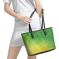 Hawaiian Turtles and Leis Leather Tote Bag Tribal Kakau Pattern Fresh Summer Vibe