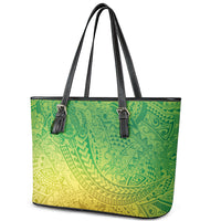 Hawaiian Turtles and Leis Leather Tote Bag Tribal Kakau Pattern Fresh Summer Vibe