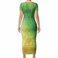 Hawaiian Turtles and Leis Short Sleeve Bodycon Dress Tribal Kakau Pattern Fresh Summer Vibe LT03 - Polynesian Pride