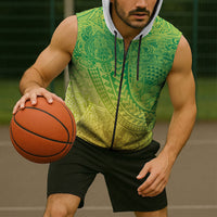 Hawaiian Turtles and Leis Sleeveless Zip Hoodie Tribal Kakau Pattern Fresh Summer Vibe