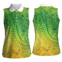 Hawaiian Turtles and Leis Women Sleeveless Polo Shirt Tribal Kakau Pattern Fresh Summer Vibe