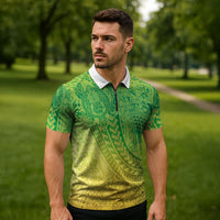 Hawaiian Turtles and Leis Zipper Polo Shirt Tribal Kakau Pattern Fresh Summer Vibe