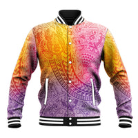 Hawaiian Turtles and Leis Baseball Jacket Tribal Kakau Pattern Magical Rainbow Sky