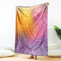 Hawaiian Turtles and Leis Blanket Tribal Kakau Pattern Magical Rainbow Sky