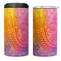 Hawaiian Turtles and Leis 4 in 1 Can Cooler Tumbler Tribal Kakau Pattern Magical Rainbow Sky