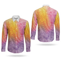 Hawaiian Turtles and Leis Couples Matching Off Shoulder Short Dress and Long Sleeve Button Shirt Tribal Kakau Pattern Magical Rainbow Sky LT03 - Polynesian Pride
