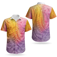 Hawaiian Turtles and Leis Couples Matching Short Sleeve Bodycon Dress and Hawaiian Shirt Tribal Kakau Pattern Magical Rainbow Sky LT03 - Polynesian Pride