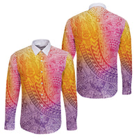 Hawaiian Turtles and Leis Family Matching Off Shoulder Maxi Dress and Hawaiian Shirt Tribal Kakau Pattern Magical Rainbow Sky LT03 Dad's Shirt - Long Sleeve Multicolor - Polynesian Pride