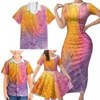 Hawaiian Turtles and Leis Family Matching Short Sleeve Bodycon Dress and Hawaiian Shirt Tribal Kakau Pattern Magical Rainbow Sky LT03 - Polynesian Pride