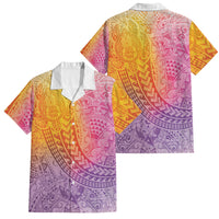 Hawaiian Turtles and Leis Family Matching Summer Maxi Dress and Hawaiian Shirt Tribal Kakau Pattern Magical Rainbow Sky LT03 Dad's Shirt - Short Sleeve Multicolor - Polynesian Pride