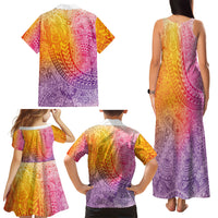Hawaiian Turtles and Leis Family Matching Tank Maxi Dress and Hawaiian Shirt Tribal Kakau Pattern Magical Rainbow Sky LT03 Mom's Dress Multicolor - Polynesian Pride