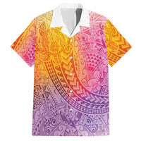 Hawaiian Turtles and Leis Hawaiian Shirt Tribal Kakau Pattern Magical Rainbow Sky