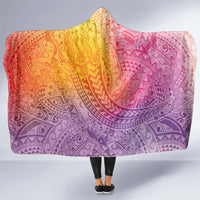 Hawaiian Turtles and Leis Hooded Blanket Tribal Kakau Pattern Magical Rainbow Sky