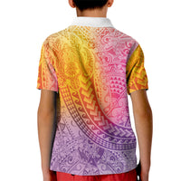Hawaiian Turtles and Leis Kid Polo Shirt Tribal Kakau Pattern Magical Rainbow Sky