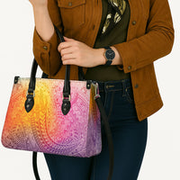 Hawaiian Turtles and Leis Leather Bag Tribal Kakau Pattern Magical Rainbow Sky