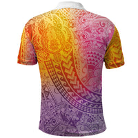Hawaiian Turtles and Leis Polo Shirt Tribal Kakau Pattern Magical Rainbow Sky