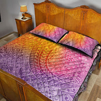 Hawaiian Turtles and Leis Quilt Bed Set Tribal Kakau Pattern Magical Rainbow Sky