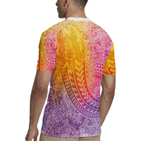 Hawaiian Turtles and Leis Rugby Jersey Tribal Kakau Pattern Magical Rainbow Sky