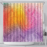 Hawaiian Turtles and Leis Shower Curtain Tribal Kakau Pattern Magical Rainbow Sky