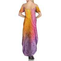 Hawaiian Turtles and Leis Summer Maxi Dress Tribal Kakau Pattern Magical Rainbow Sky