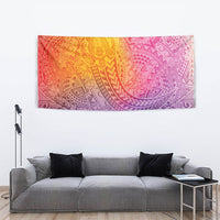 Hawaiian Turtles and Leis Tapestry Tribal Kakau Pattern Magical Rainbow Sky