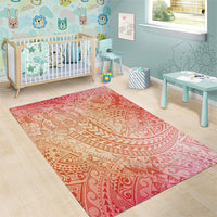 Hawaiian Turtles and Leis Area Rug Tribal Kakau Pattern Peach Fuzz Color